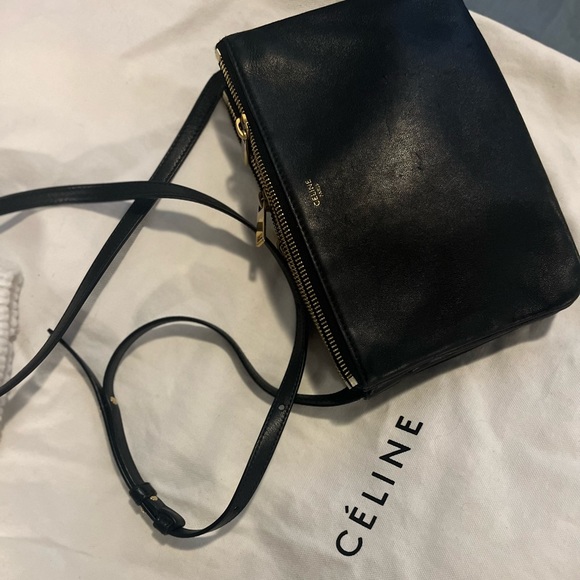 BLACK CELINE TRIO BAG IN SMOOTH LAMBSKIN GOLD METAL HARDWARE - Picture 2 of 6